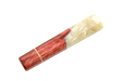 The Custom Wa-Handle #605 - 148mm (Large) by Made in Turkey features deep red wood on one end and creamy white resin on the other, smoothly blending like a custom knife handle, displayed against a plain white background.