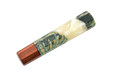 The Custom Wa-Handle #607 - 137mm (Standard) by Made in Turkey features an Amboyna-inspired wood base, cream resin center, and green marbled top—evoking custom knife handle design—all shown on a white background.