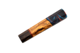 The Made in Turkey Custom Wa-Handle #615 (139mm Standard) features three handmade sections: dark wood, light wood with natural grain like olive wood, and a swirled blue and red resin epoxy, shown on a white background.
