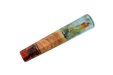 The Made in Turkey Custom Wa-Handle #628 - 150mm (Large) features three sections: striking red/black resin, a light wood center resembling olive wood, and a clear resin end with a decorative fish inside. Handcrafted for unique style.