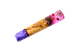 The Made in Turkey Custom Wa-Handle #630 - 145mm (Large) features wood, purple resin, and clear pink resin with small red flowers—ideal for a unique knife handle—shown on a white background.