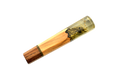 The Custom Wa-Handle #633 - 145mm (Large) by Made in Turkey is a handcrafted pen featuring a wooden base and clear resin top with a preserved small frog, inspired by custom knife handles, shown on a white background.