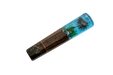 The Custom Wa-Handle #634 - 137mm (Standard) by Made in Turkey features a textured brown log, green moss, and a detailed black spider encased in clear blue resin, echoing the natural elegance of custom knife handles.