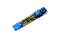 The Made in Turkey Custom Wa-Handle #641 - 140mm (Standard) features a marbled design in blue, black, and gold with swirling patterns on the cap and body, evoking the artistic look of a custom knife handle.