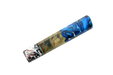 The Custom Wa-Handle #642 - 142mm (Standard) by Made in Turkey features handcrafted wood grain and resin accents with swirling blue, white, black, and beige patterns, inspired by Amboyna and epoxy knife handle designs.