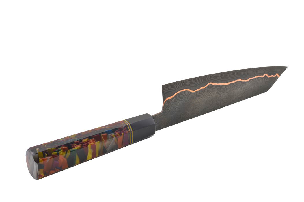 Black Damascus Copper Custom Honesuki Petty 150mm