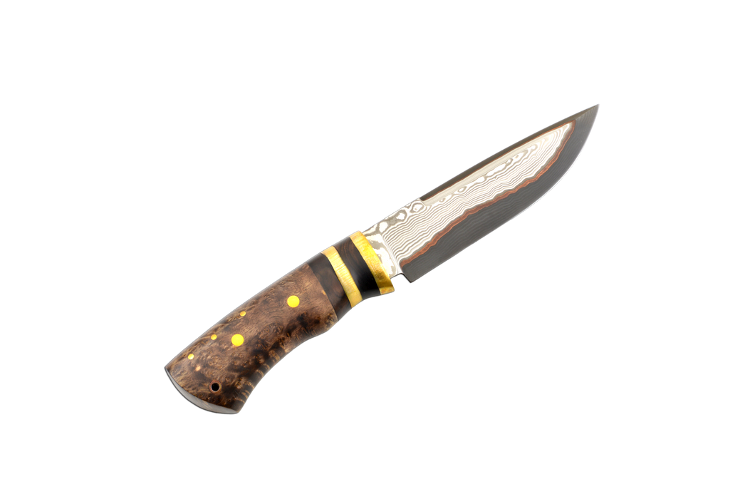 Custom Damascus 52100 Stabilized Burl Hunting Knife 145mm