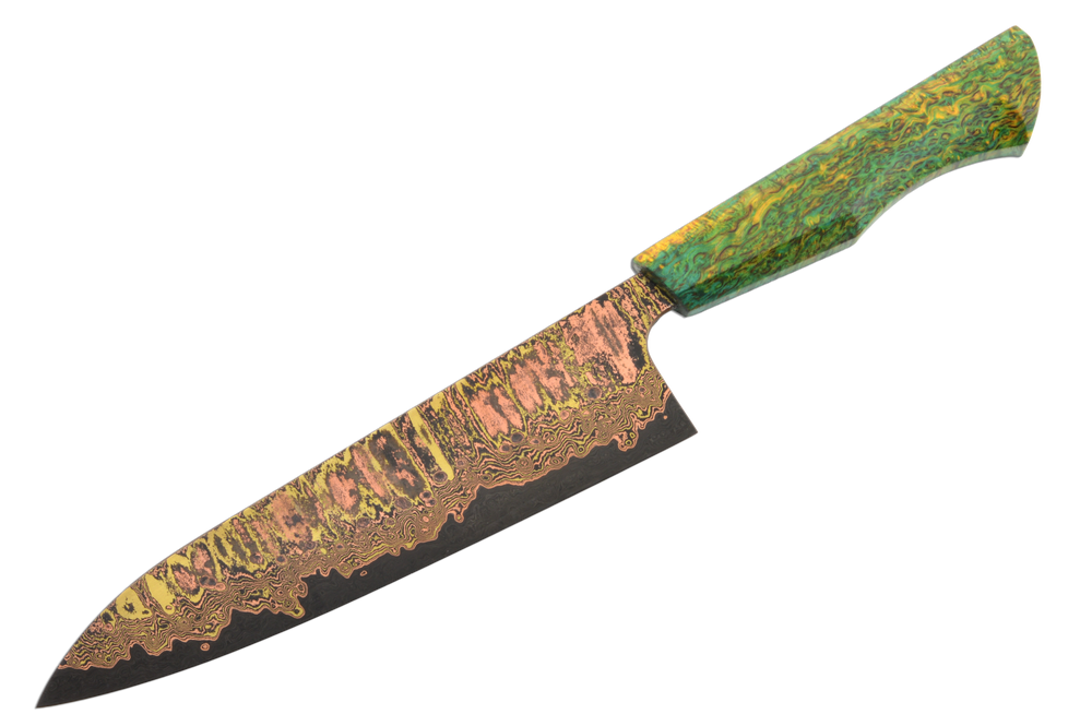 Copper Bronze 52100 Damascus Custom #743 Gyuto 210mm