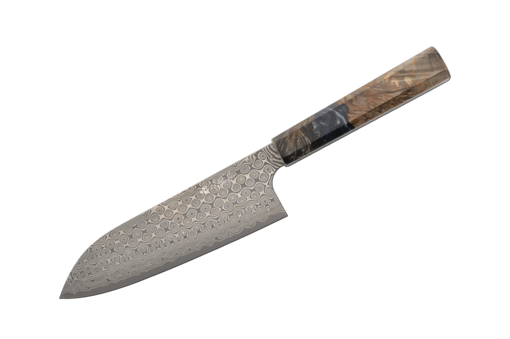 Nigara SG2 Anmon Damascus Stab Epoxy Santoku 180mm