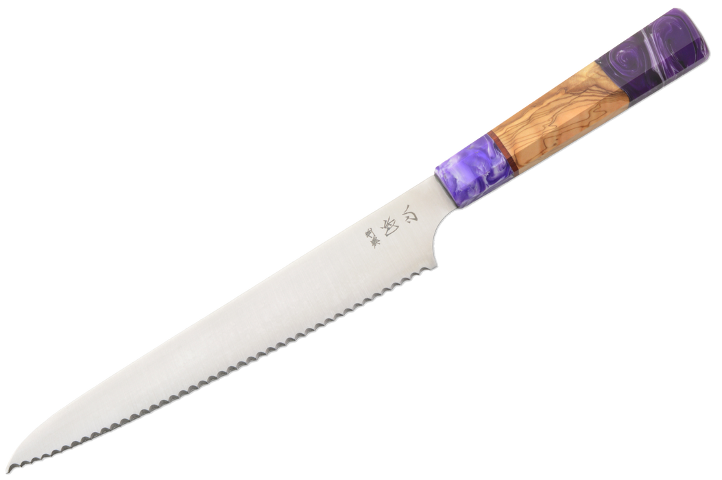 Hatsukokoro 1K6 Custom Purple Epoxy Bread Knife 240mm