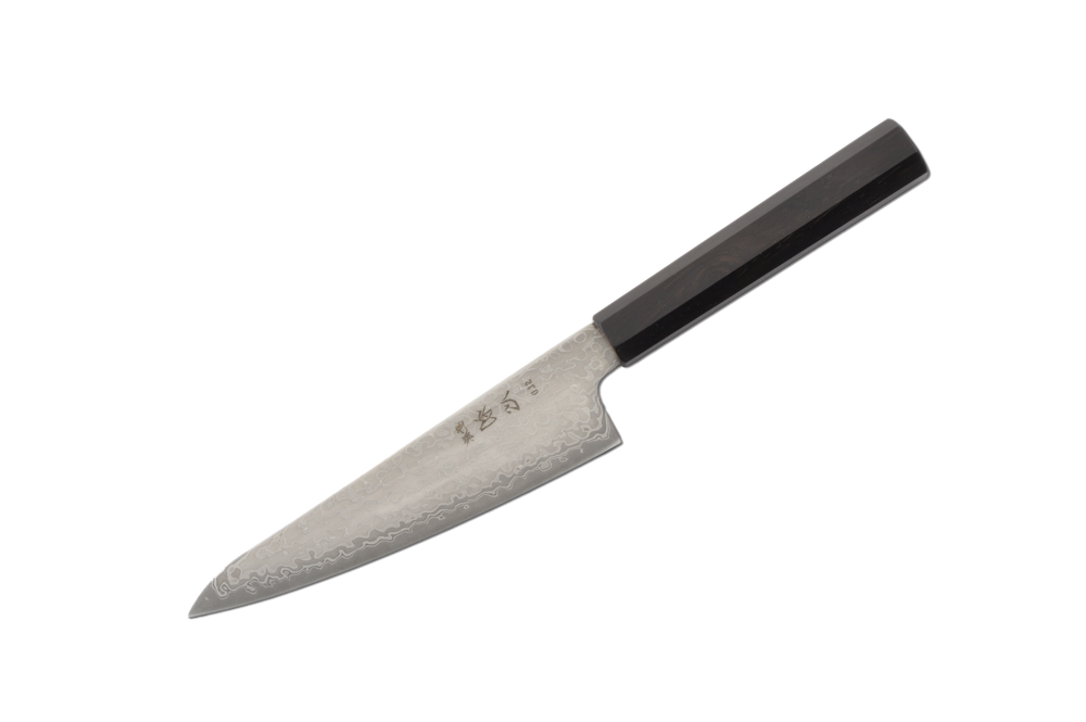 Hatsukokoro Hikari Damascus SLD ébène Ko-Santoku 150mm