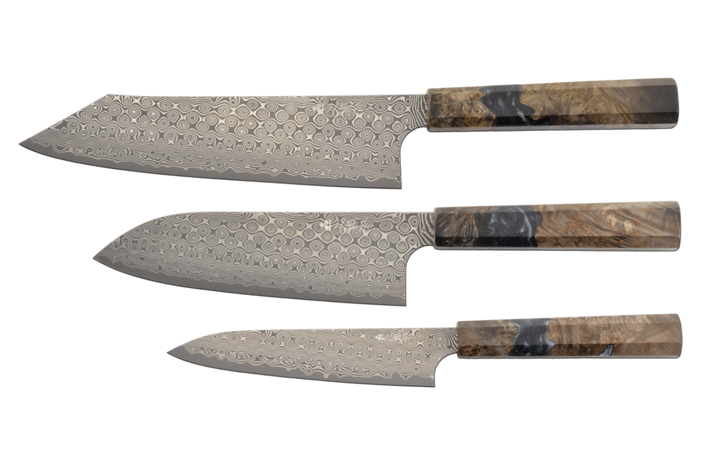 Nigara SG2 Anmon Damascus Stab Epoxy 3-Pcs Knife Set