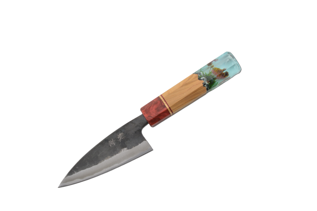 Shinka AO2 Custom Floral Kurouchi Petty 105mm
