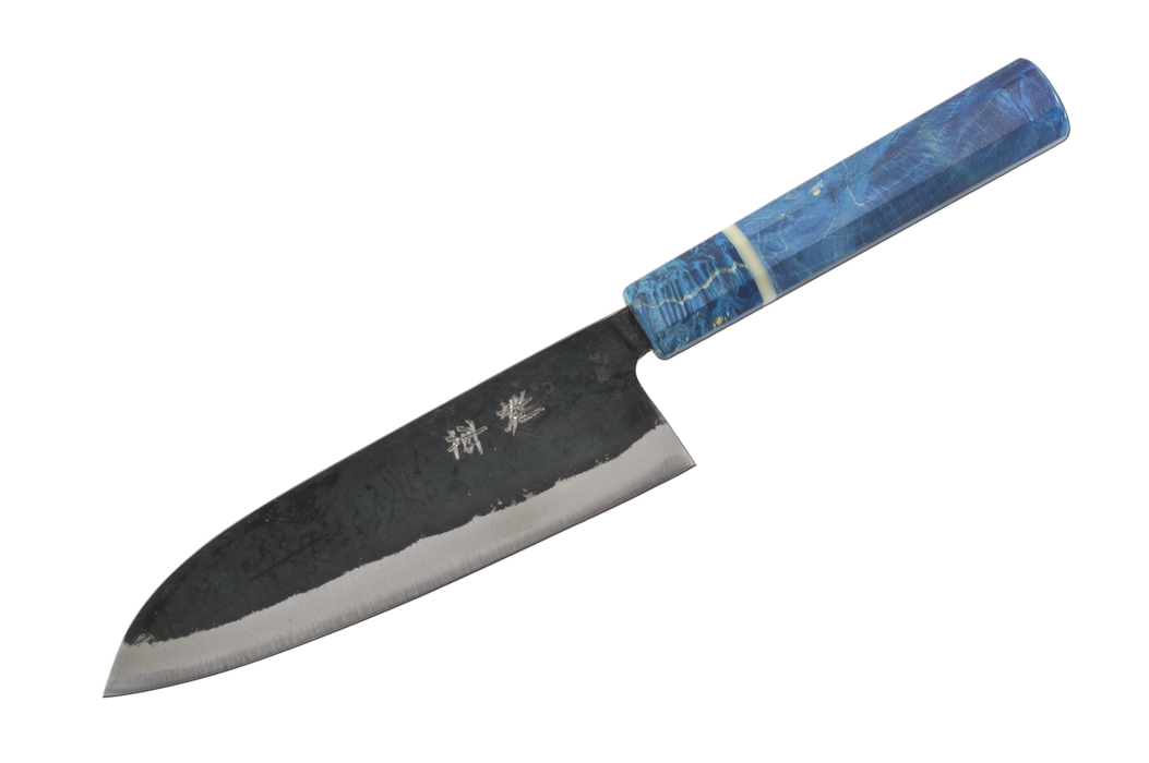 Shinka AO2 Kurouchi Blue Birch Custom Santoku 165mm