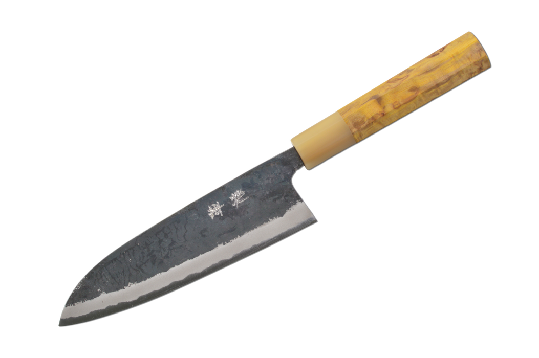 Shinka AO2 Kurouchi Yellow & Horn Custom Santoku 165mm