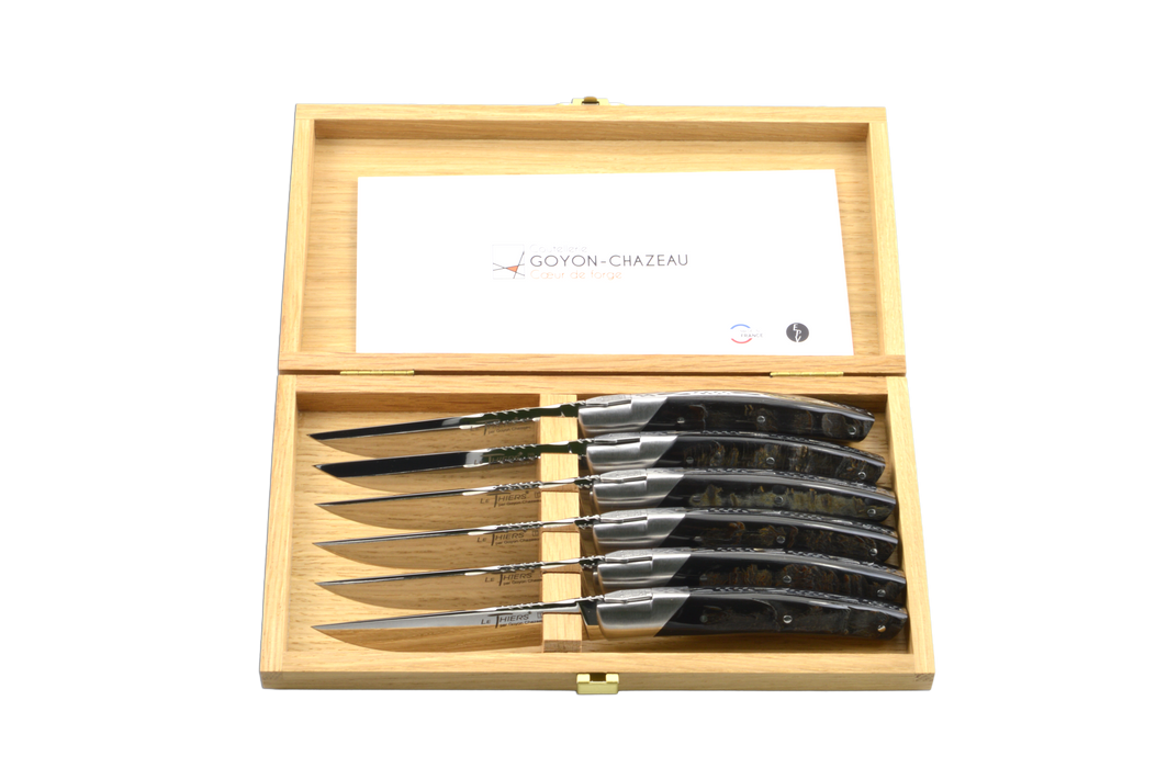 Le Thiers Pirou Prestige Black Buffalo Horn Steak Knives Set 112mm