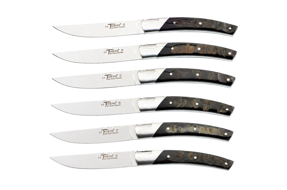 Le Thiers Pirou Prestige Black Buffalo Horn Steak Knives Set 112mm