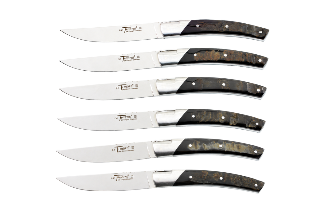 Le Thiers Pirou Prestige Black Buffalo Horn Steak Knives Set 112mm