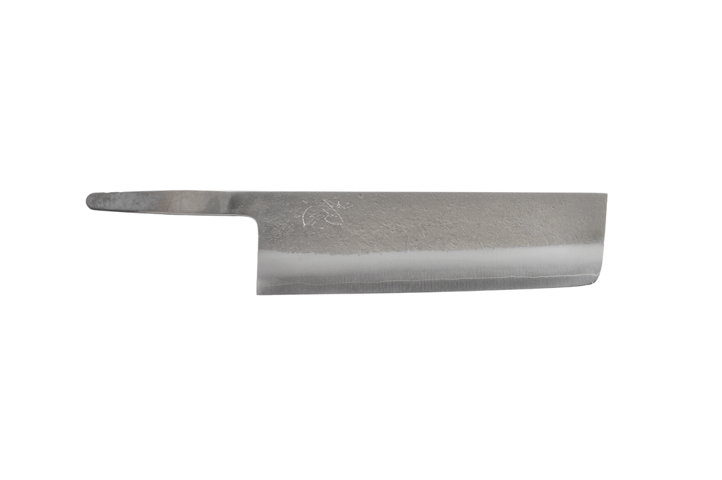 The Yoshikane SKD Nashiji Nakiri 165mm (Blade Only) by Made in Japan, featuring a straight-edge rectangular semi-stainless blade, is photographed against a plain white background.