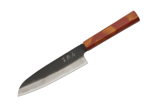 Aokitae Blue 2 Lacquered Red Sand-Finish Kurouchi Santoku 180mm - Kakushin