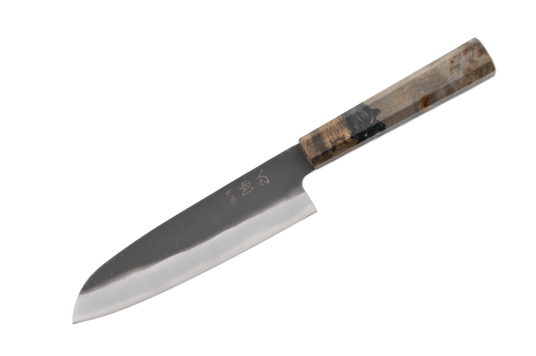 Aokitae Blue 2 Stab Epoxy Kurouchi Santoku 180mm - Kakushin