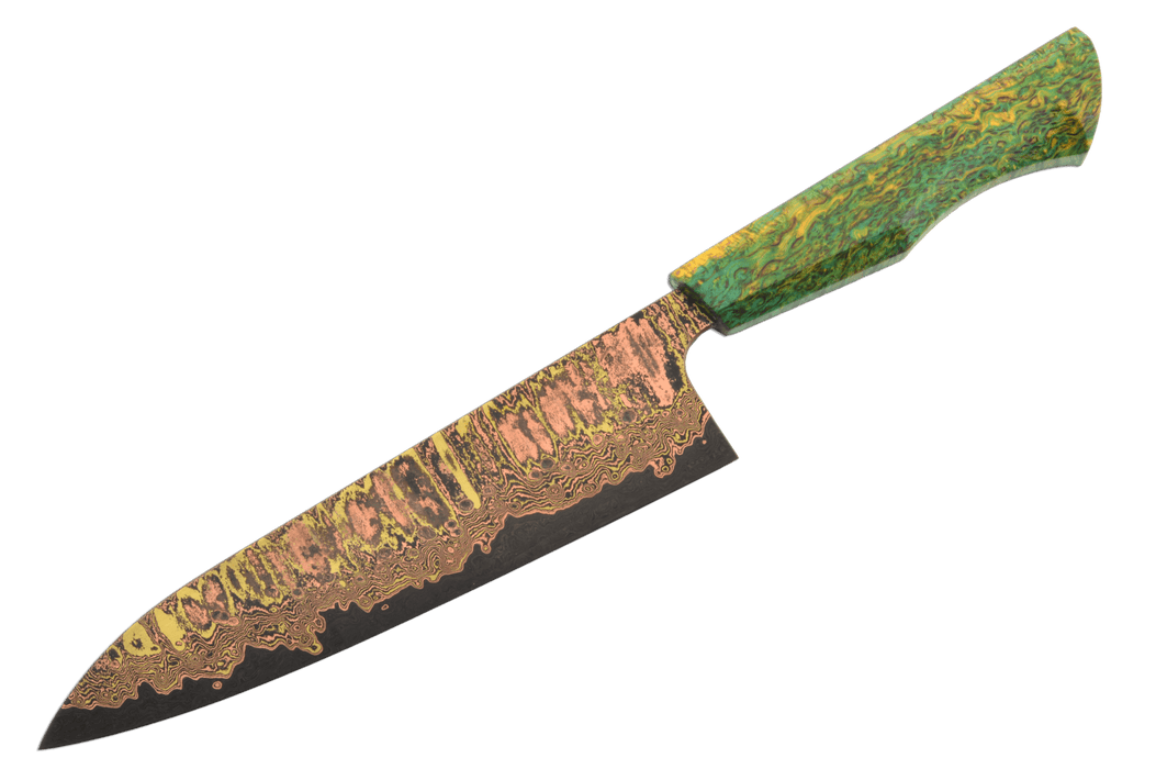 Copper Bronze 52100 Damascus Custom #743 Gyuto 210mm - Kakushin