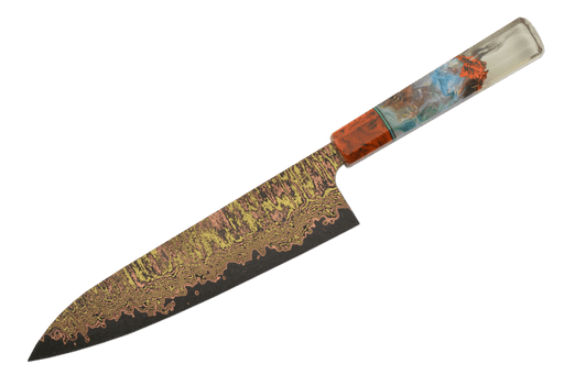 Copper Bronze 52100 Damascus Custom Pine Cone Gyuto 210mm - Kakushin