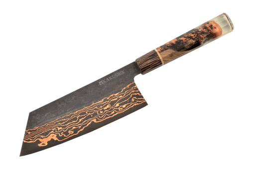 Copper Damascus Kurouchi Bronze Skull 52100 Bunka 180mm - Kakushin