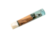 La poignée personnalisée Wa n° 627 - 140 mm (standard) de la marque Made in Turkey est composée de bois d'olivier, de résine et de matériaux blancs translucides, le tout dans un design cylindrique épuré, mise en valeur sur un fond blanc.