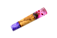 Le manche Wa personnalisé « Made in Turkey » n° 630 - 145 mm (grand format) est composé de bois, de résine violette et de résine rose transparente ornée de petites fleurs rouges — idéal pour un manche de couteau unique —, présenté sur fond blanc.