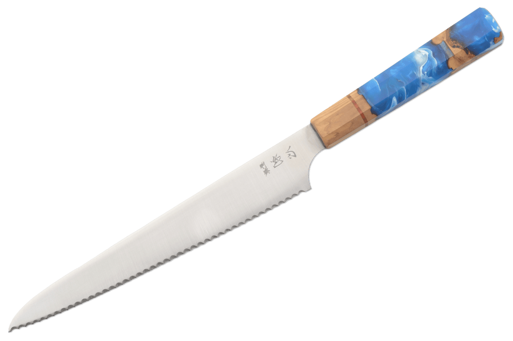 Hatsukokoro 1K6 Custom Blue Epoxy Bread Knife 240mm