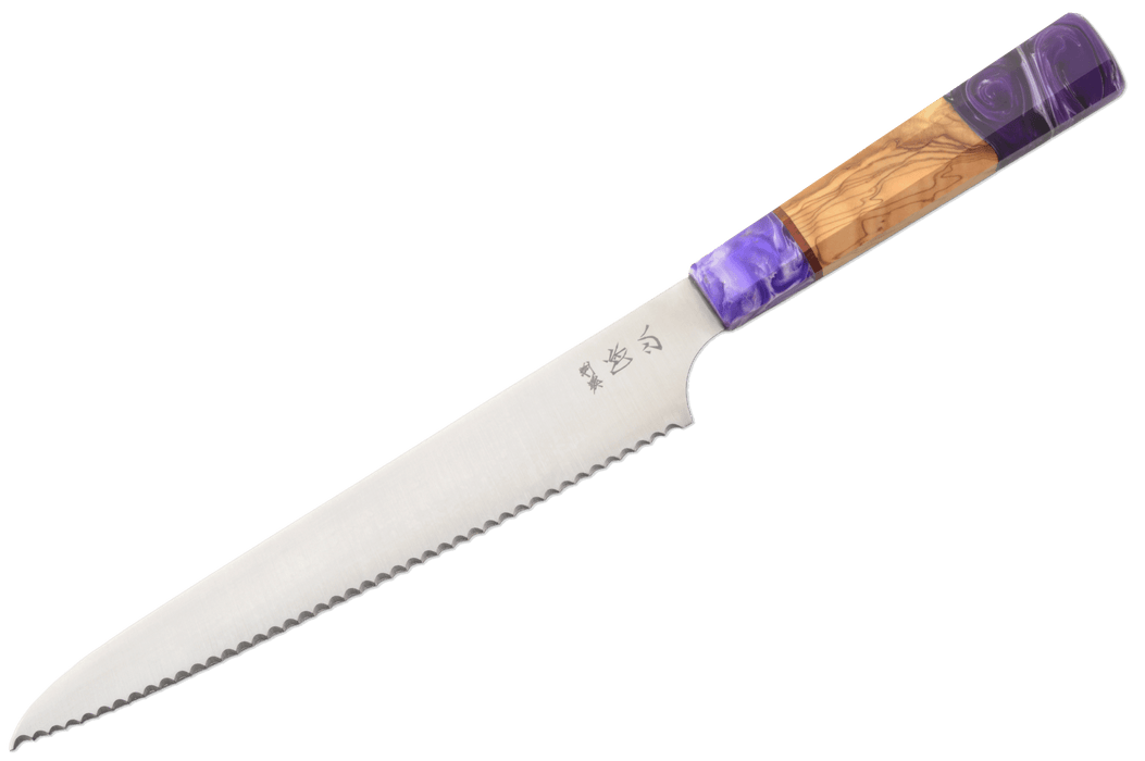 Hatsukokoro 1K6 Custom Purple Epoxy Bread Knife 240mm - Kakushin