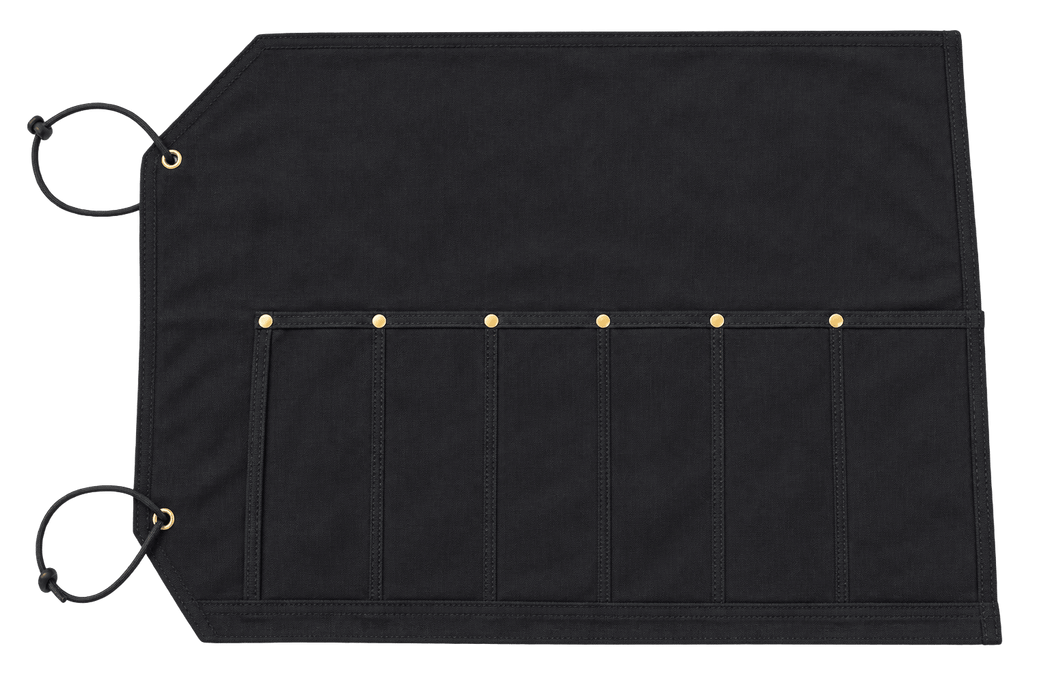 Hatsukokoro Black Waxed Canvas Knife Roll (5 Slots) - Kakushin