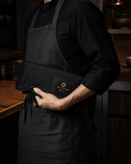 Hatsukokoro Black Waxed Canvas Knife Roll (5 Slots) - Kakushin