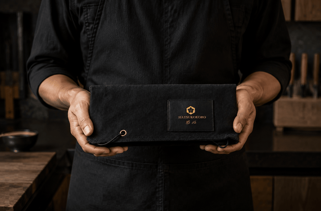 Hatsukokoro Black Waxed Canvas Knife Roll (5 Slots) - Kakushin