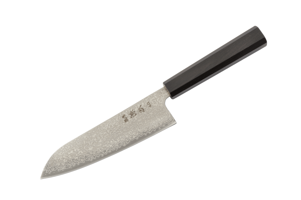 Hatsukokoro Hikari Damascus SLD Ebony Santoku 170mm - Kakushin