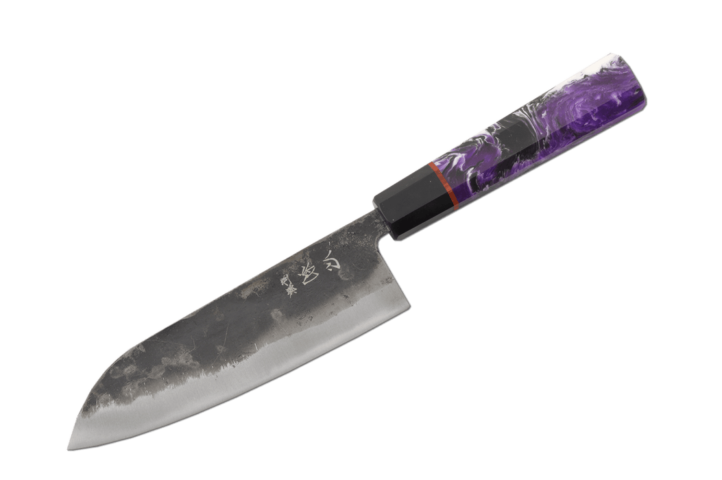 Hatsukokoro Kurogane Custom Purple Swirl Santoku 165mm - Kakushin