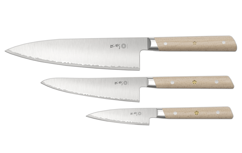 Ensemble de 3 couteaux Hazaki classique en hêtre