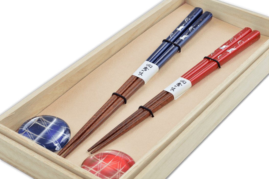 Japanese His & Hers Glass Rest Chopsticks (Pair) - Kakushin