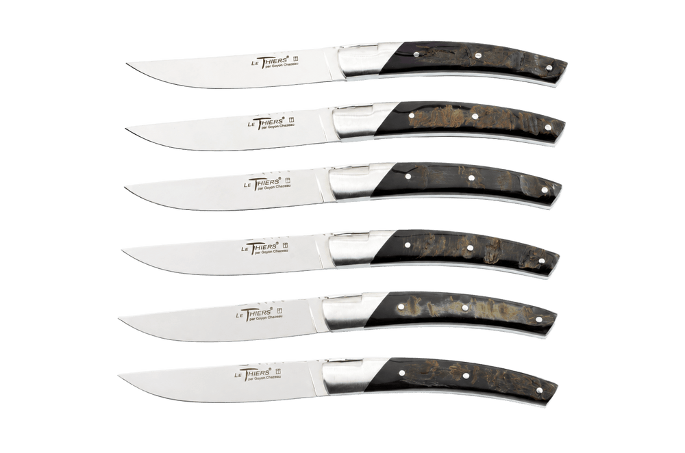 Le Thiers Pirou Prestige Black Buffalo Horn Steak Knives Set 112mm
