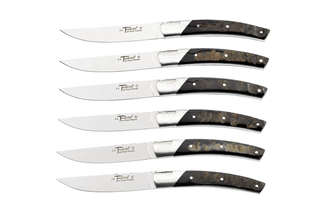 Le Thiers Pirou Prestige Black Buffalo Horn Steak Knives Set 112mm - Kakushin