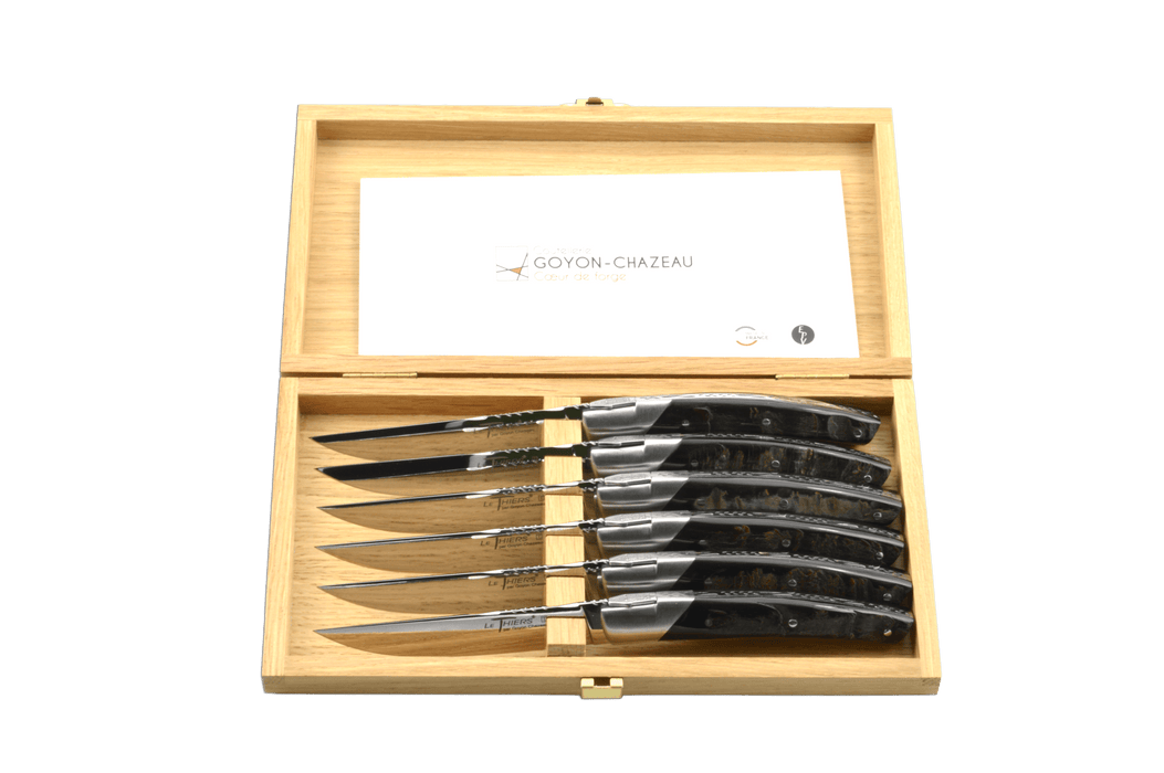 Le Thiers Pirou Prestige Black Buffalo Horn Steak Knives Set 112mm - Kakushin