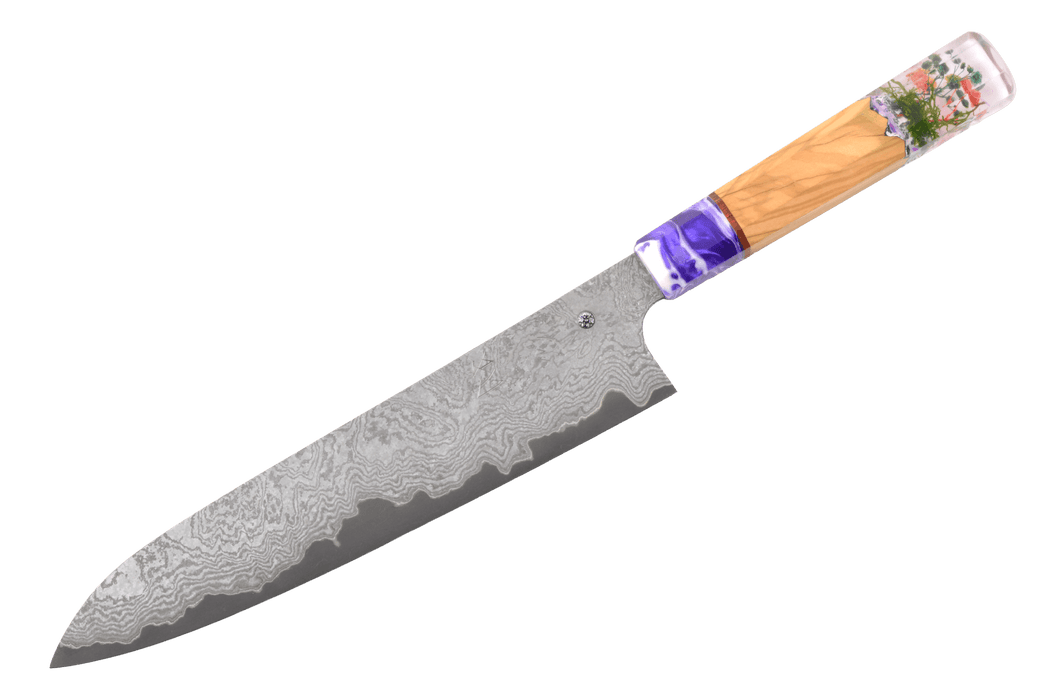 MONΛRK x Hatsukokoro XEOS Shinogi Custom Floral Damascus Gyuto 240mm - Kakushin