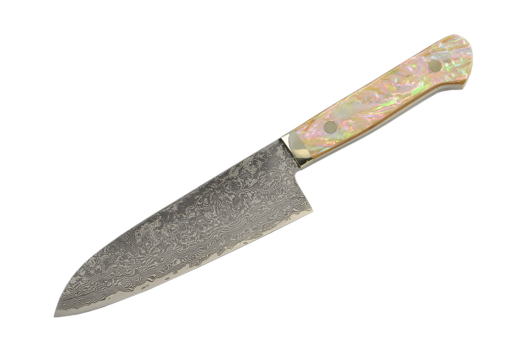 Mr.Itou R2 Black Damascus White Abalone Santoku 150mm - Kakushin