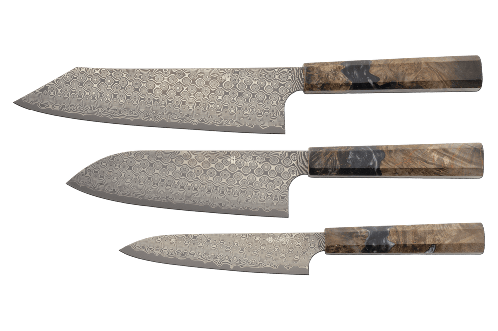 Nigara SG2 Anmon Damascus Stab Epoxy 3-Pcs Knife Set