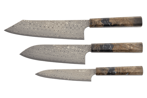 Nigara SG2 Anmon Damascus Stab Epoxy 3-Pcs Knife Set - Kakushin