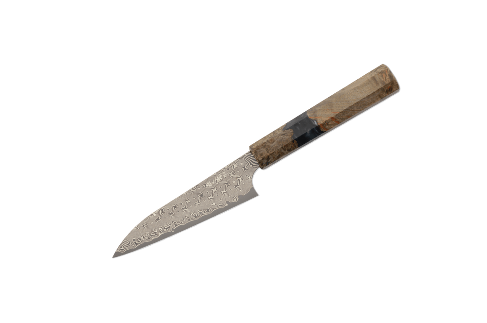 Petty Nigara SG2 en acier damassé Anmon, manche en époxy stabilisée, 120mm
