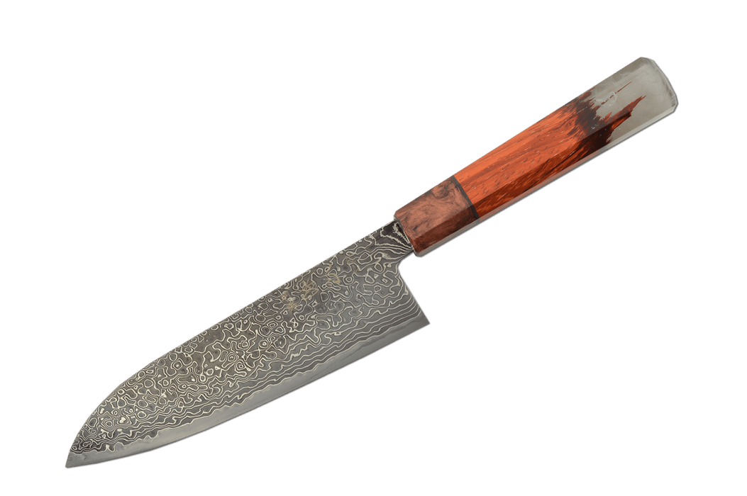 Ryuhyo Kurozome R2/SG2 Damascus Custom Santoku 170mm - Kakushin