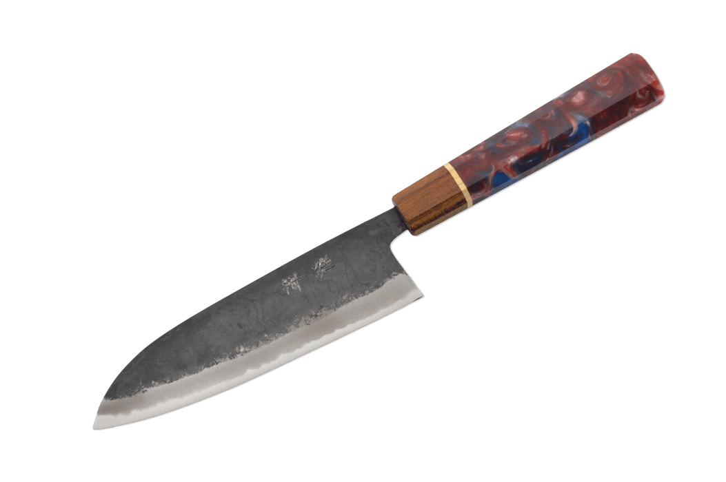 Shinka AO2 Kurouchi Red & Blue Custom Santoku 165mm - Kakushin
