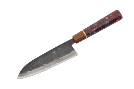 Shinka AO2 Kurouchi Red & Blue Custom Santoku 165mm - Kakushin